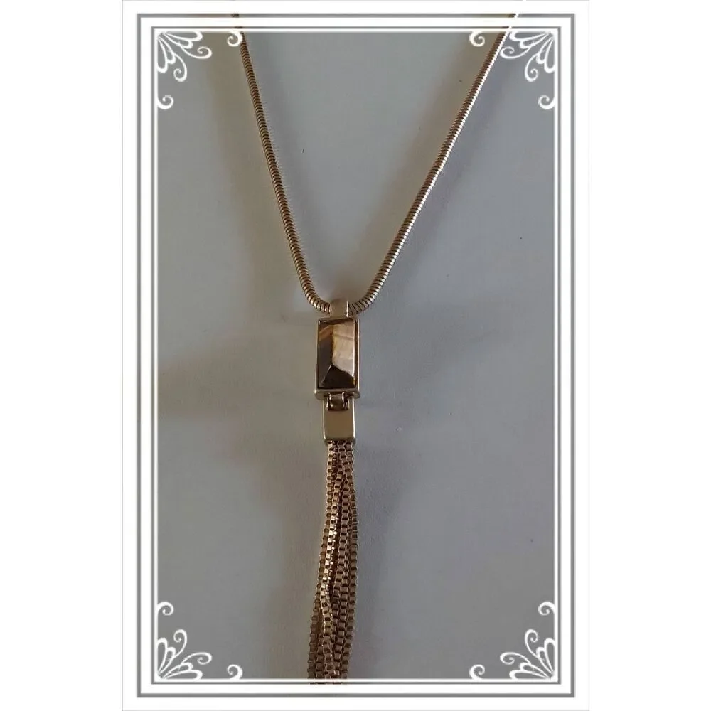 Vintage Goldtone Double Length Tiger Eye Gemstone Fringe Necklace